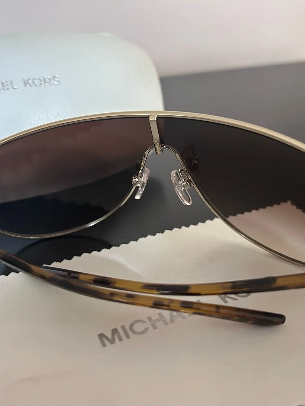 Michael Kors Oversized Shield Aviator Sunglasses – Gold & Black 🖤✨